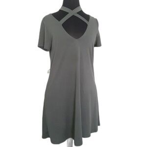 Rags II Riches Olive Modal Blend Front Criss Cross Lightweight Mini Dress Medium